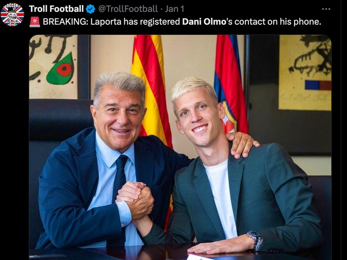 meme sepakbola,meme barcelona,meme,barcelona,dani olmo,joan laporta,meme liga spanyol