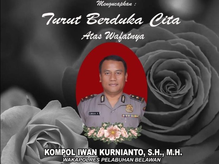 Ucapan bela sungkawa atas meninggalnya Wakapolres Belawan Kompol Iwan akibat kecelakaan. (Istimewa)