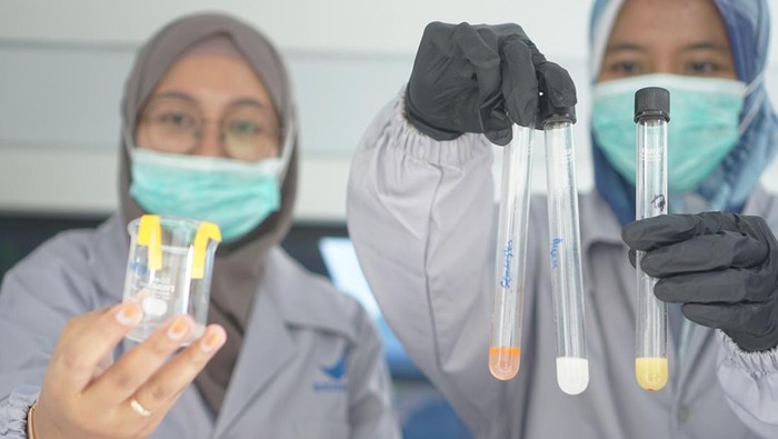 BPOM Periksa Menu Makan Bergizi Gratis Petugas Badan Pengawas Obat dan Makanan (BPOM) menunjukkan hasil uji sampel makanan pada program Makan Bergizi Gratis (MBG) di Tulungagung, Jawa Timur, Senin (6/1/2025). Pemeriksaan secara acak dilakukan untuk memastikan seluruh paket makanan dalam program MBG yang diberikan kepada siswa layak konsumsi dan tidak mengandung bakan kimia berbahaya seperti boraks, ormalin dan rhodamin B. ANTARA FOTO/Destyan Sujarwoko/nz