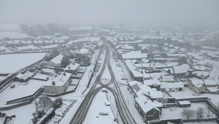 A drone view shows snow-covered fields in Cashel, Ireland, January 5, 2025. REUTERS/Emilija Jefremova