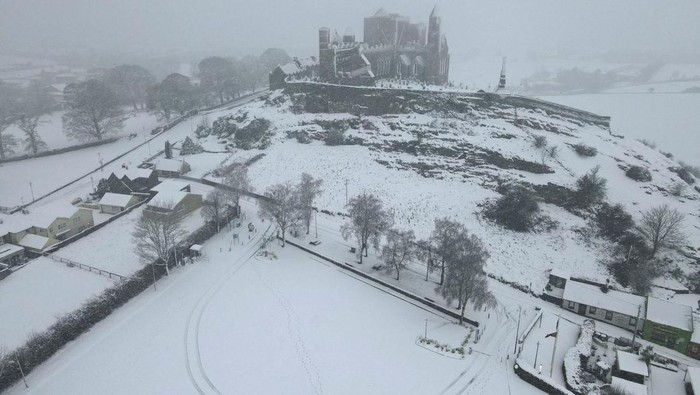 A drone view shows snow-covered fields in Cashel, Ireland, January 5, 2025. REUTERS/Emilija Jefremova