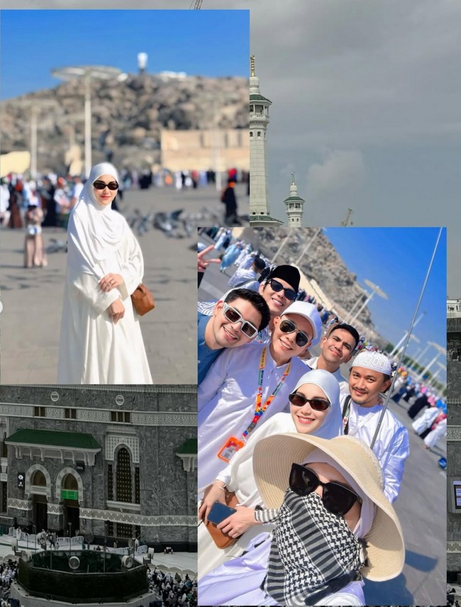 Pelantun Alamat Palsu itu membentuk hijab pashmina menutupi bagian dada. Ia memadukan dengan outer panjang dan dress serba putih. Foto: Dok. Instagram @ayutingting92.