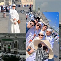 Pelantun Alamat Palsu itu membentuk hijab pashmina menutupi bagian dada. Ia memadukan dengan outer panjang dan dress serba putih. Foto: Dok. Instagram @ayutingting92.