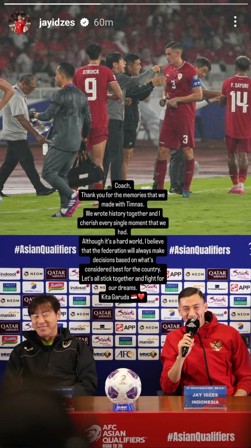 Instagram story Jay Idzes soal STY Instagram story Jay Idzes soal STY