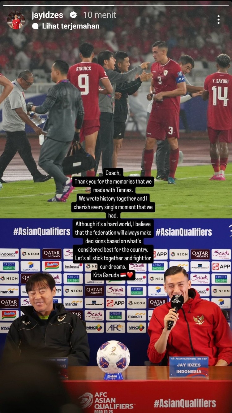 Pemain Timnas Jay Idzes, Nathan Hingga Asnawi Ucapkan Terimkasih STY