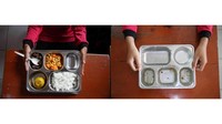Foto kolase menu Makan Bergizi Gratis sebelum dan sesudah dimakan.