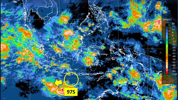 Bibit Siklon Tropis 97S terdeteksi, Selasa (7/1/2025). (Dok. BMKG)