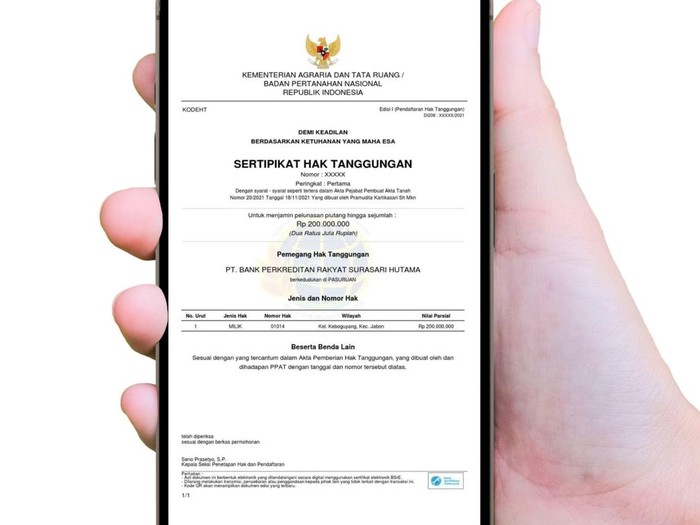 Ilustrasi Sertifikat Hak Tanggungan Elektronik