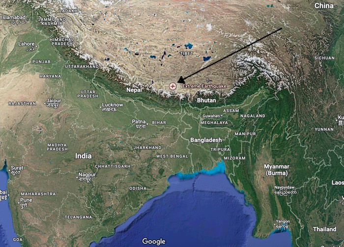 Lokasi gempa di Shigatse, Tibet, RRC. (Dok Google Maps)