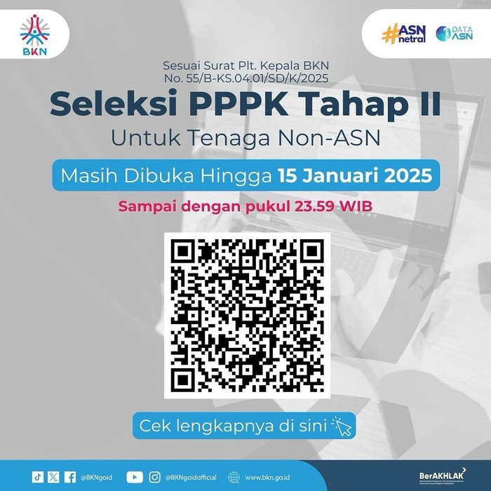 Pendaftaran PPPK diperpanjang lagi hingga 15 Januari 2025.