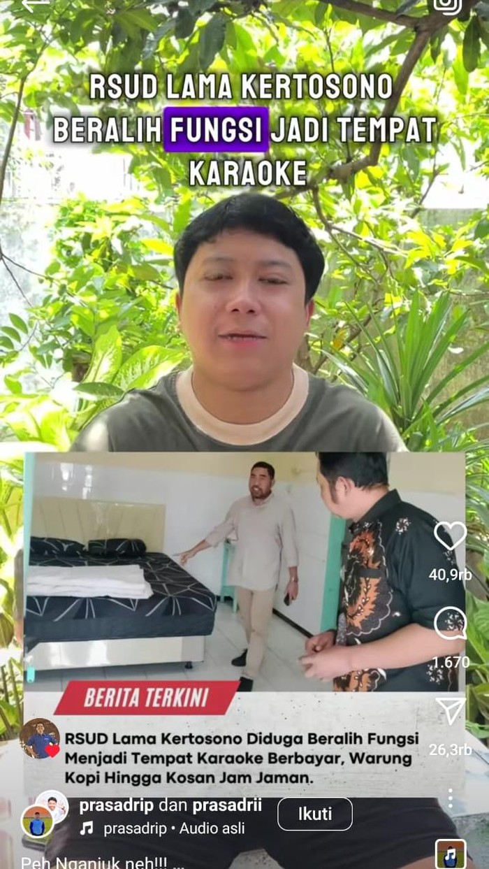 Video viral RSUD Kertosono lama Nganjuk jadi tempat karaoke.