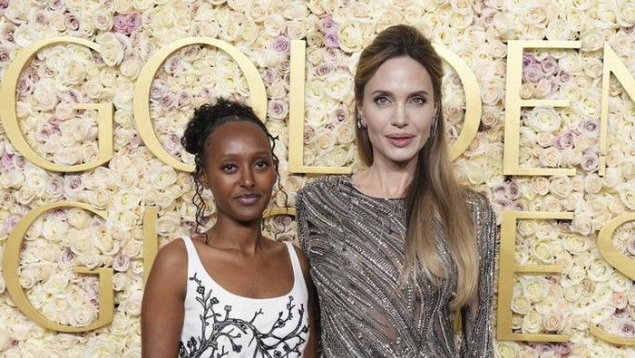 Angelina Jolie arrives at the 82nd Golden Globes on Sunday, Jan. 5, 2025, at the Beverly Hilton in Beverly Hills, Calif. (Photo by Jordan Strauss/Invision/AP)