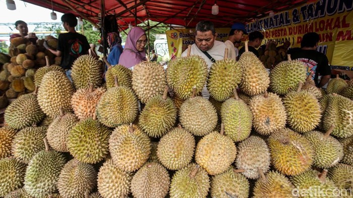 Musim buah durian tiba, sejumlah lahan kosong di pinggir jalan mulai digunakan untuk berjualan. Seperti yang terlihat di Kalimalang, Rabu (8/1/2025).