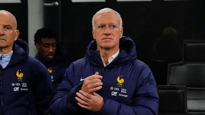 The head coach Didier Deschamps (France) is present during the UEFA Nations League, League A, Group A2 football match between Italy and France in Milan, Italy, on November 17, 2024, at Stadio San Siro. (Photo by Luca Rossini/NurPhoto via Getty Images)