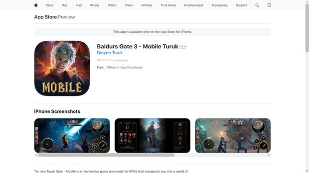 Baldur's Gate 3 mobile palsu.