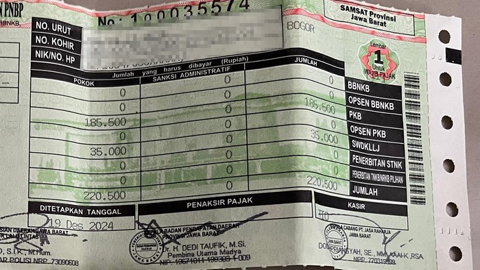 Tampilan baru STNK dengan adanya Opsen PKB dan Opsen BBNKB