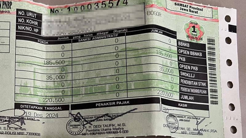 Tampilan baru STNK dengan adanya Opsen PKB dan Opsen BBNKB
