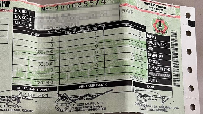 Tampilan baru STNK dengan adanya Opsen PKB dan Opsen BBNKB