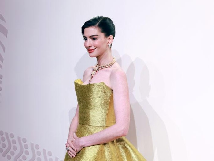 SHANGHAI, CHINA - JANUARY 08: Actress Anne Hathaway attends the opening ceremony of Bvlgari Infinity Serpents Exhibition on January 8, 2025 in Shanghai, China. (Photo by VCG/VCG via Getty Images)
