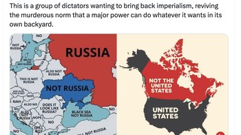 Kenapa Trump ingin menggaet Kanada? Mungkin untuk membiarkan Rusia mencaplok Ukraina dan China mencaplok Taiwan. Foto: X.com