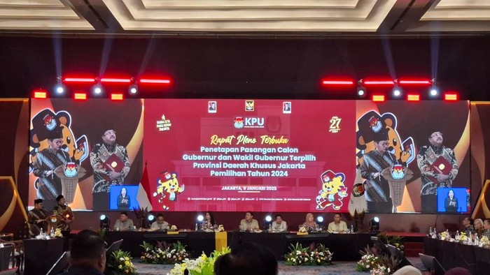 Pramono Anung dan Rano Karno ditetapkan KPU di Hotel Pullman, Jakarta Barat, Kamis (9/1/2025).