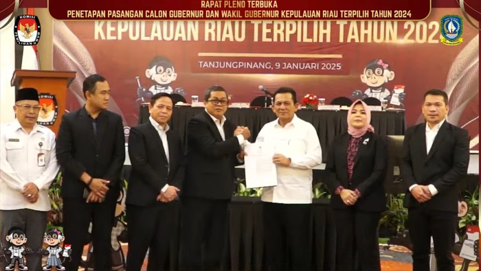 Tangkapan Layar penetapan Gubernur Kepri dan Wakil Gubernur Kepri terpilih oleh KPU.