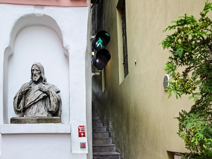 narrowest street in the world in the city of Prague in Czech Republic Europe
