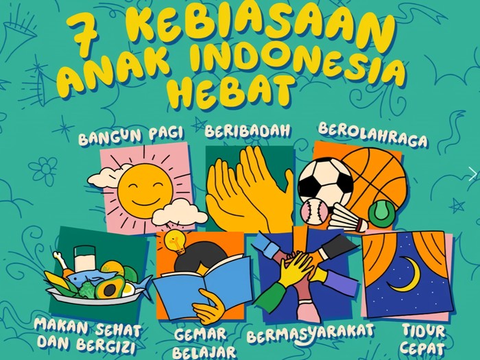 Poster 7 kebiasaan anak Indonesia hebat.