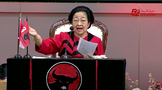 Presiden RI ke-5 Megawati Soekarno Putri di HUT PDIP ke-52. (Tangkapan Layar Youtube)