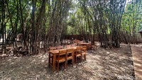 Konsep perkampungan yang diusung jadi daya tarik, terlebih rumah makan ini memang benar-benar dibangun di lahan pohon bambu!