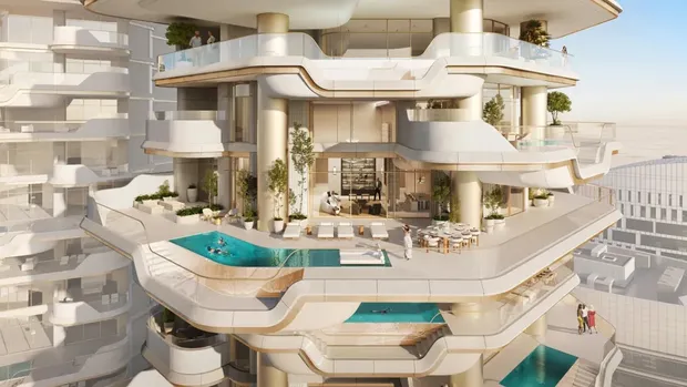 Gedung pencakar langit di Dubai yang dihubungkan dengan kolam renang