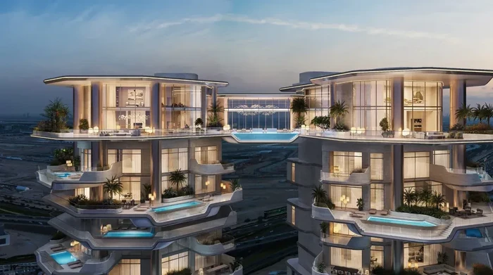 Gedung pencakar langit di Dubai yang dihubungkan dengan kolam renang