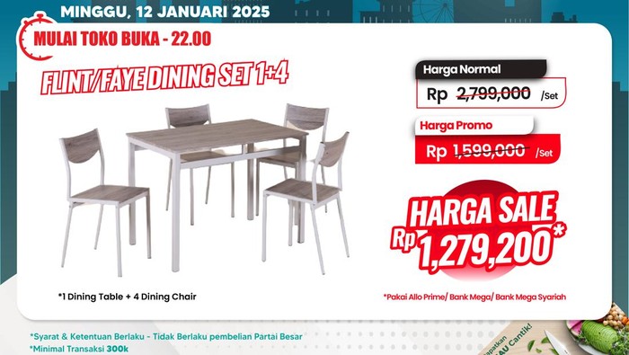 Meja Makan Full Set Diobral Rp 1 Jutaan di Transmart Full Day Sale