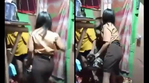 Tangkapan layar video siswi SMA di Ruteng, Manggarai, NTT, saat melabrak seorang siswi lainnya di sebuah kamar kos di daerah itu.