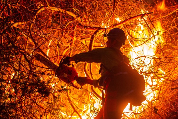 Kebakaran hutan melanda Los Angeles, California, Amerika Serikat. Hingga kini pemadam kebakaran terus berjuang untuk memadamkan api.