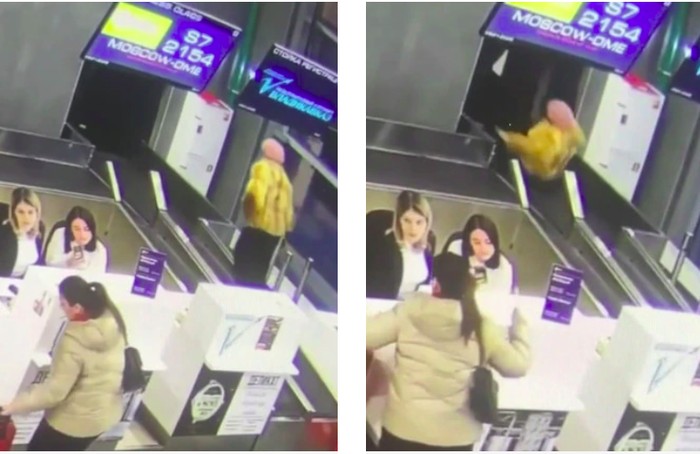 Nenek-nenek masuk konveyor belt di bandara