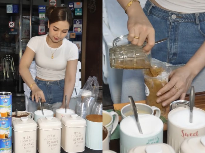 penjual cantik di Thailand jualan kopi dan Thai tea