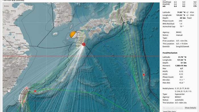 Titik gempa di Pulau Kyushu Jepang