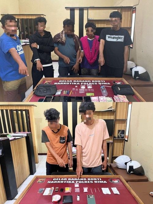 Tujuh bandar dan pengedar sabu di Kabupaten Bima, NTB, diringkus polisi dalam satu malam, Senin (13/1/2025). (Dok. Polres Bima)