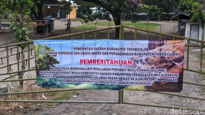 Banner pengumuman penutupan pasar di Trenggalek imbas wabah PMK