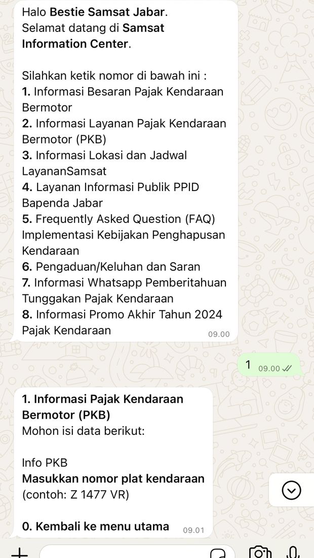Cek pajak kendaraan lewat WhatsApp