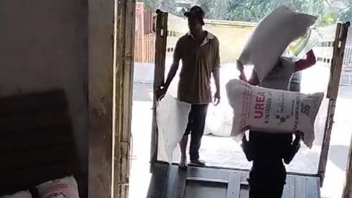 Pendistribusian pupuk di CV Bintang Timur di Lombok Timur.