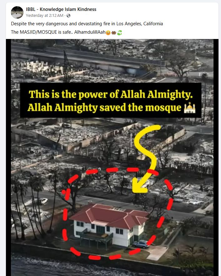 Potret bangunan yang diklaim sebagai masjid yang utuh setelah kebakaran di Los Angeles