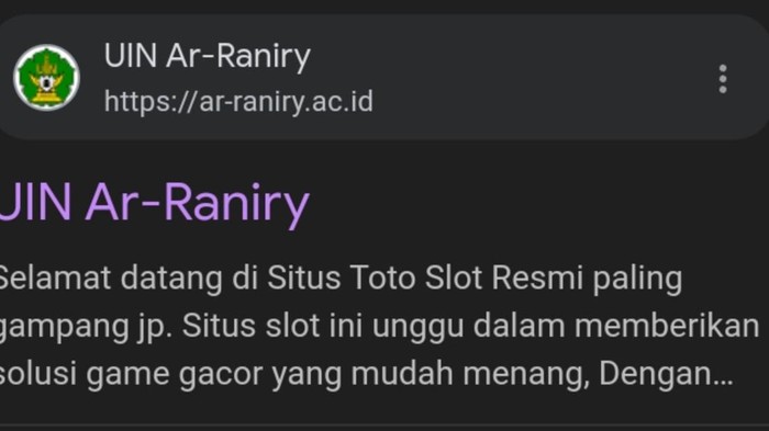 Situs resmi kampus UIN Ar-Raniry Banda Aceh diduga diretas. (Tangkapan Layar)
