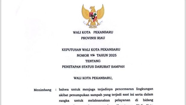 Tangkapan layar keputusan Pj Walkot Pekanbaru soal Ststus Darurat Sampah