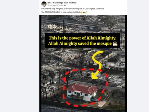 Foto bangunan yang dikira sebagai masjid usai peristiwa kebakaran di Los Angeles