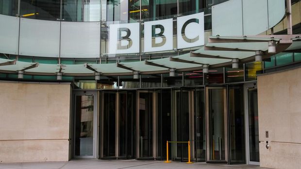  The outside of a BBC building in central London. The British Broadcasting Corporation also know as the BBC is a public service broadcasting in England