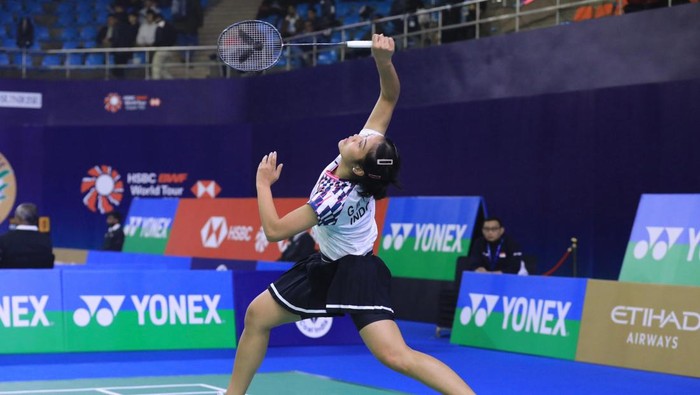Gregoria Mariska Tunjung saat tampil di babak 16 besar India Open 2025.