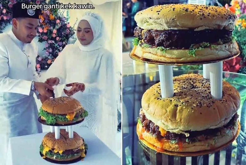 Pasangan Ini Ganti Kue Pengantin dengan Burger Jumbo Bertingkat