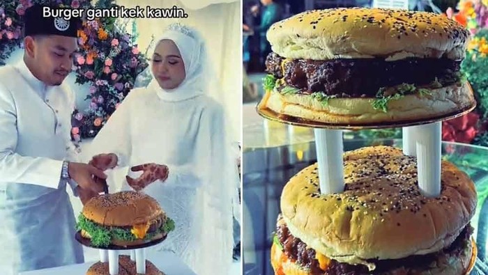 Pasangan Ini Ganti Kue Pengantin dengan Burger Jumbo Bertingkat